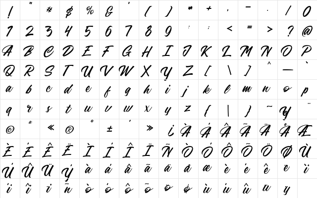 Azzardo Regular Regular  glyph index