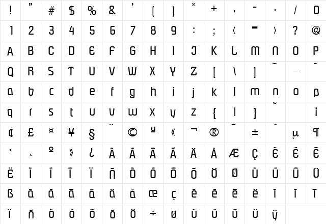Pasadena-Serial DB Regular  glyph index