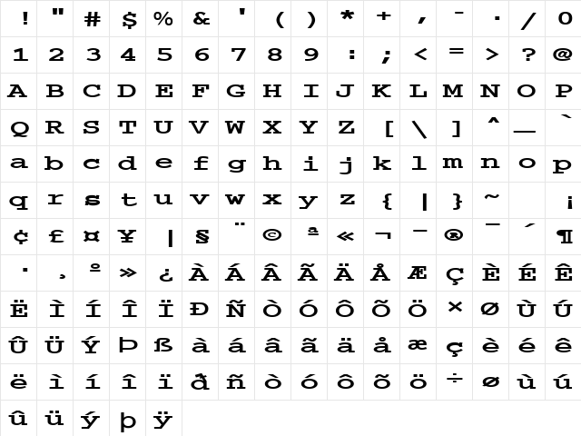 FZ DIGITAL 3 EX Bold  glyph index