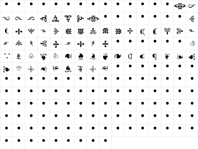 Goudy Sorts MT Regular  glyph index