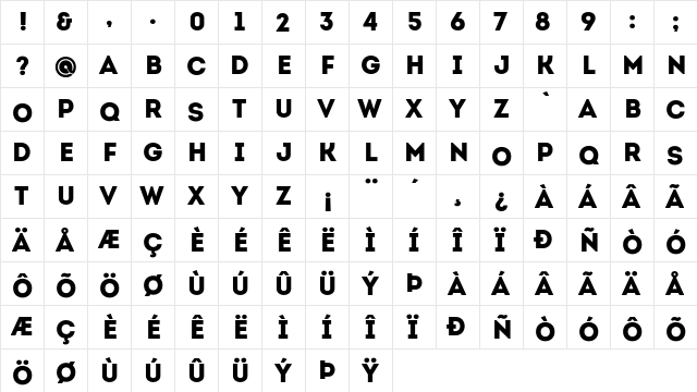 Intro Regular  glyph index