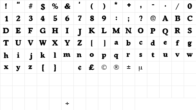 CupolaDisplaySSK Regular  glyph index
