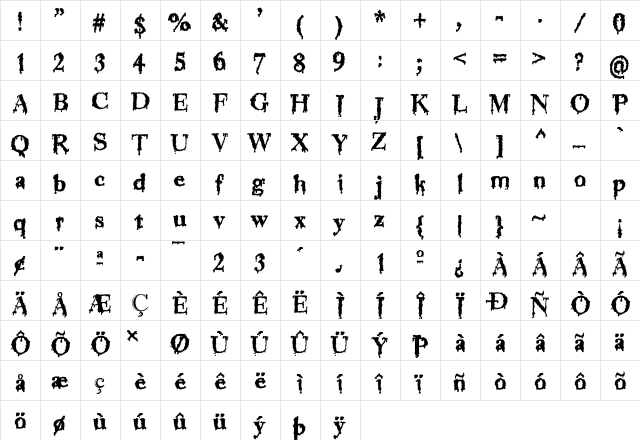 Jinkeez Regular  glyph index