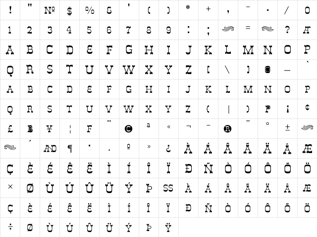 DeLouisvilleSmallCaps Regular  glyph index