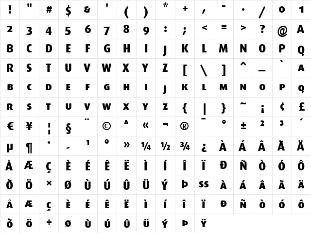 Dax-ExtraBoldCaps Regular  glyph index