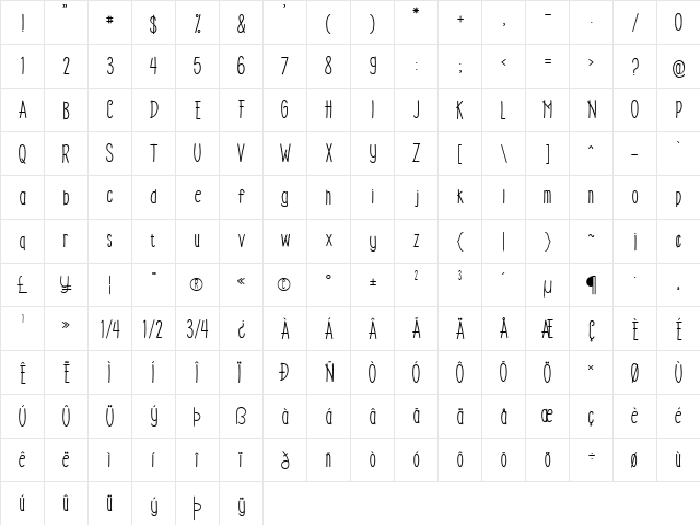 Candy Stick Regular  glyph index