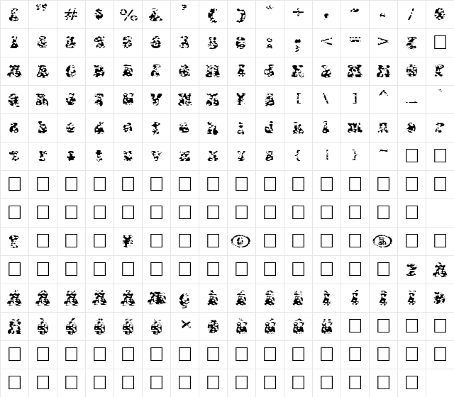FZ JAZZY 14 HOLEY EX Regular  glyph index