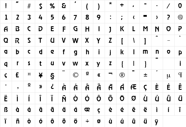 Ragtime-Serial-Medium Regular  glyph index