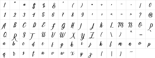 Adeline Regular  glyph index