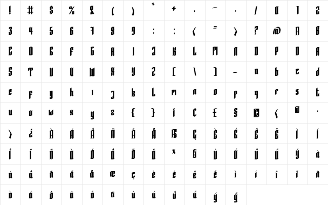 Averoos Regular  glyph index