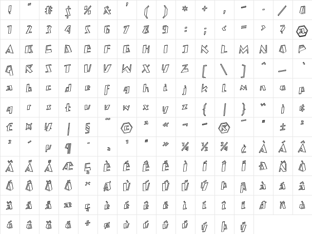 MateoOutlineBoldLL Medium  glyph index