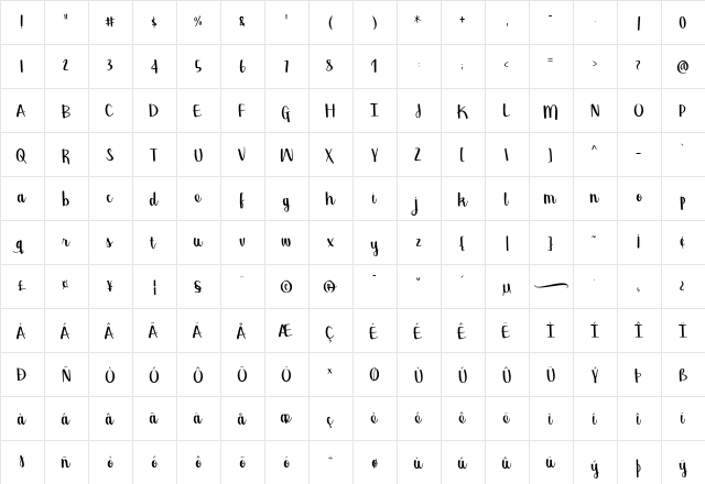 Georgina Regular  glyph index