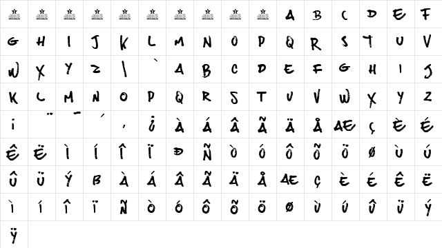 Joes Burger Regular  glyph index