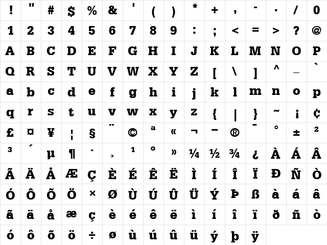 Glypha75-Black Black  glyph index