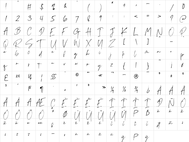 Sansino Regular  glyph index
