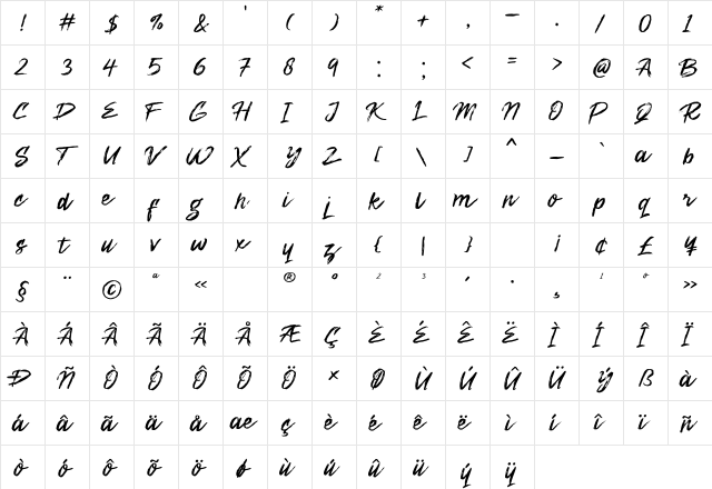 Zenghief Regular  glyph index