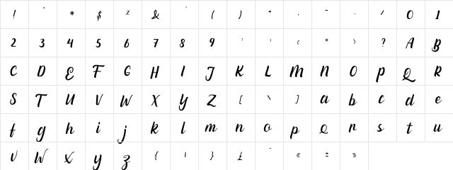 Bangga FREE Regular  glyph index