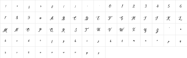 Elisofia Calvin Regular  glyph index