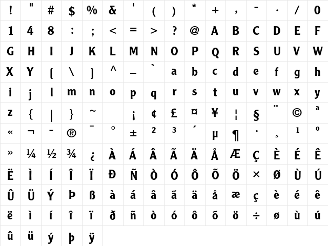 Clearface Gothic LT Std 65 Medium  glyph index