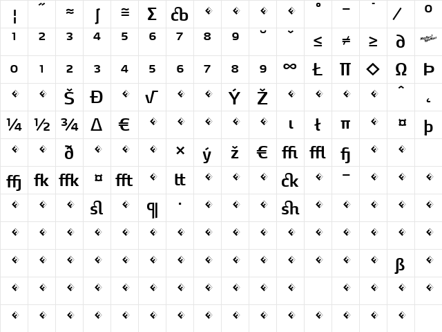 MaxDemiSerif-SemiBoldExp Regular  glyph index