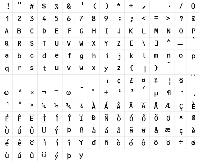 Optical B Normal  glyph index