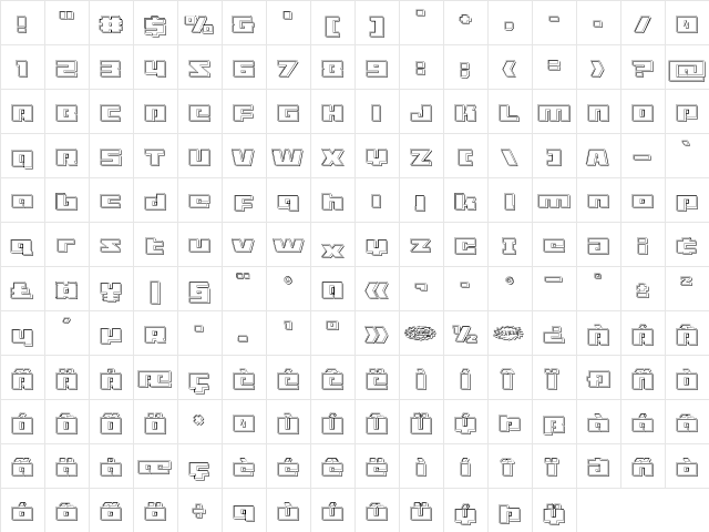 Turbo Charge Engraved Regular  glyph index