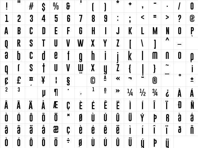 Gobold Uplow Regular  glyph index