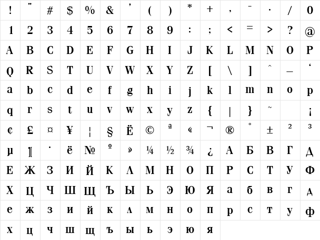 SimeizLight Bold  glyph index