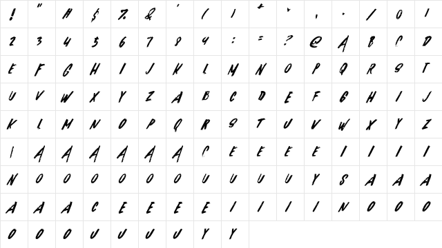 Alask Regular  glyph index