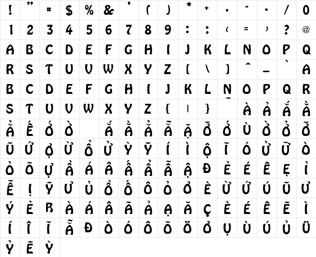 VPS Go Cong Hoa Normal  glyph index