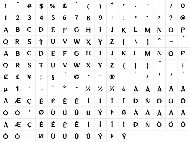 Aged Machine Regular  glyph index