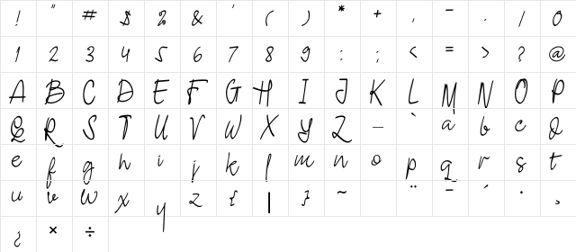 Ashley Pages Regular  glyph index