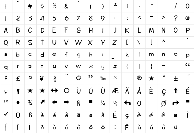 Diego Regular  glyph index