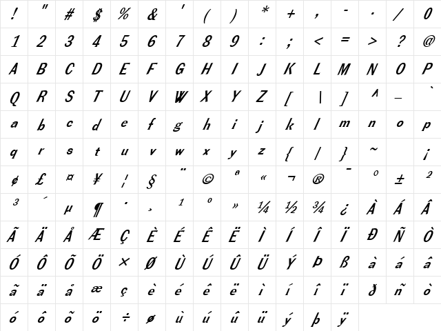 FZ ROMAN 38 ITALIC Normal  glyph index