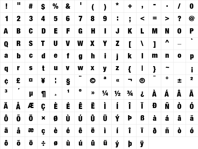 Context Reprise BlackCond SSi Bold  glyph index