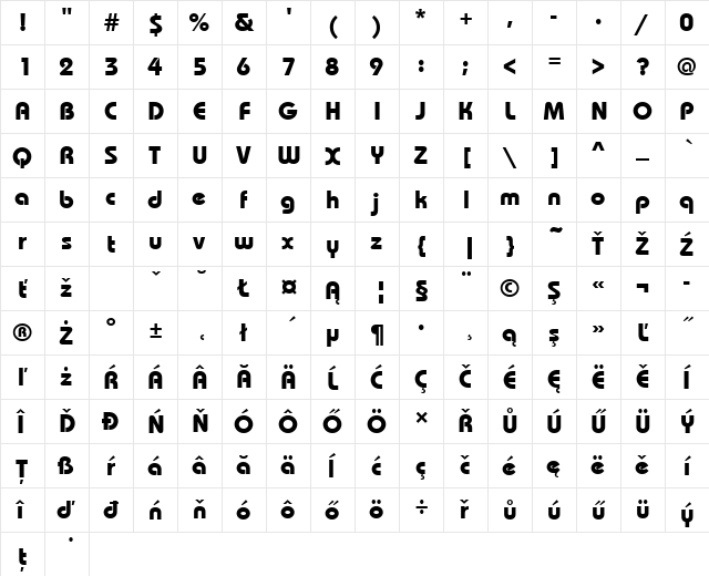 BauhausItcTEEBol Regular  glyph index