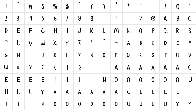 Kidsbro Regular  glyph index