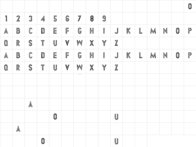 DirtyHatchCaps Regular  glyph index