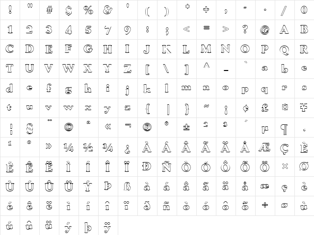 FZ ROMAN 30 HOLLOW Normal  glyph index