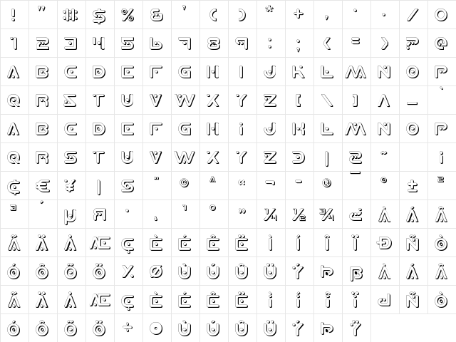 Planet X Shadow Shadow  glyph index