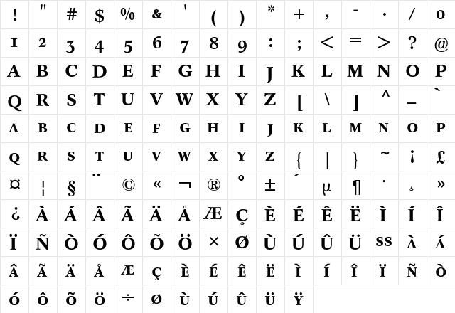 Concorde Expert BQ Regular  glyph index
