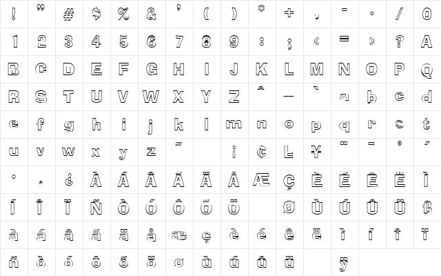 AdLibOutline Regular  glyph index