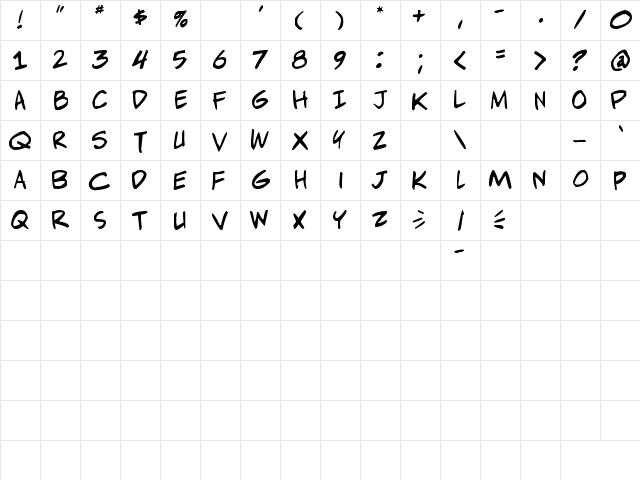 Adam Warren pro Regular  glyph index