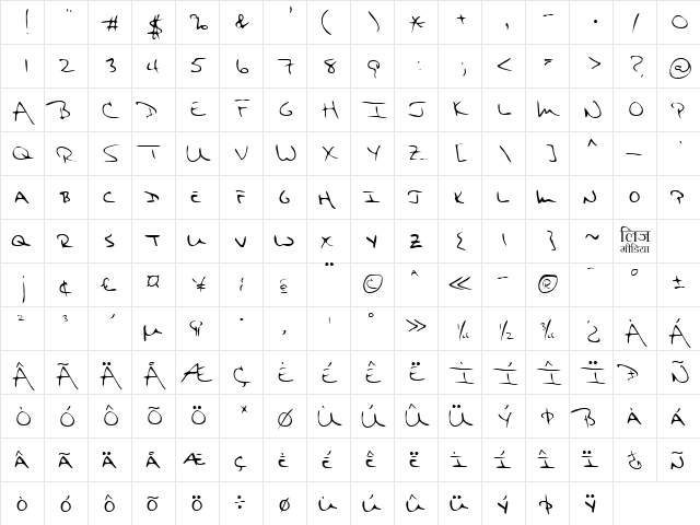 LEHN103 Regular  glyph index