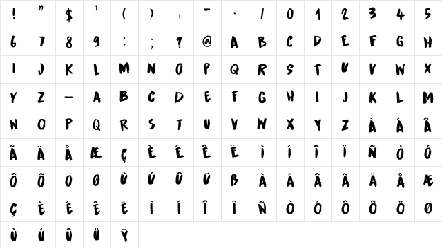 Runaround Kid DEMO Regular  glyph index