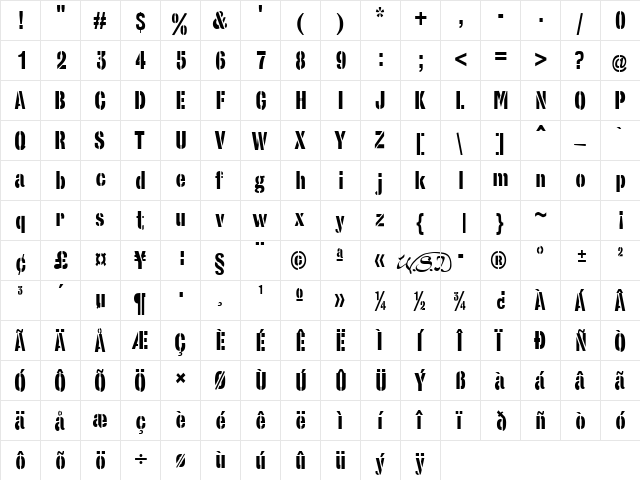 StencilSans Regular  glyph index