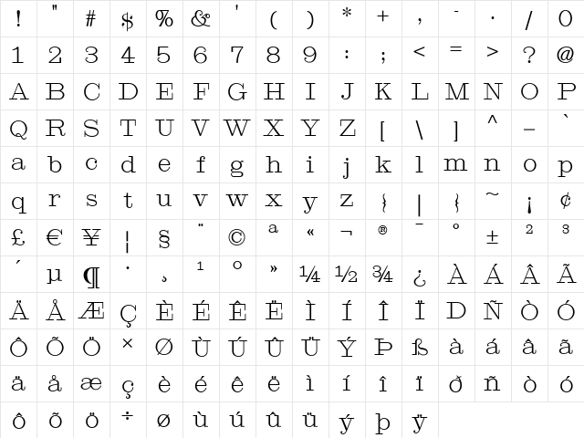 Centralia Depot NF Regular  glyph index