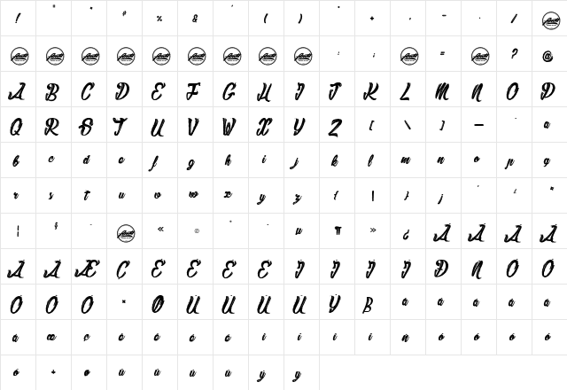 Slamers_PersonalUseOnly Regular  glyph index