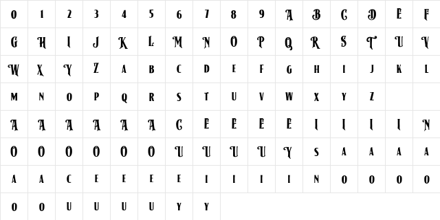 American Label Regular  glyph index