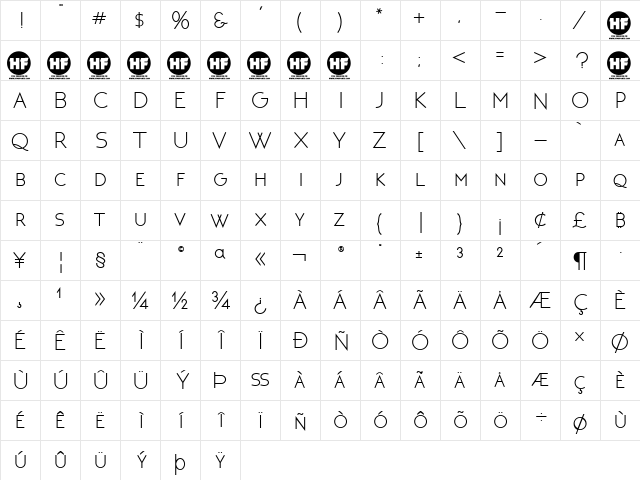 NEOTERIC Regular  glyph index
